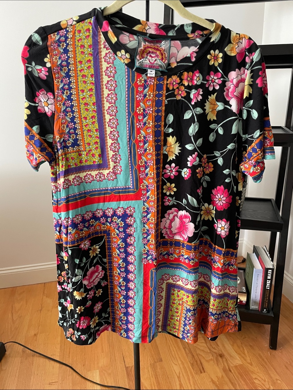 Johnny Was Black Multi Floral Patchwork Midi Dress